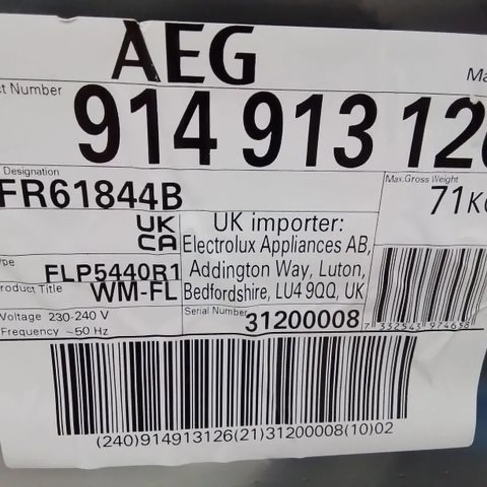 AEG PROSENSE TECHNOLOGY 8KG WASHING MACHINE WITH 1400 RPM - WHITE - A RATED Model LFR61844B RRP £542