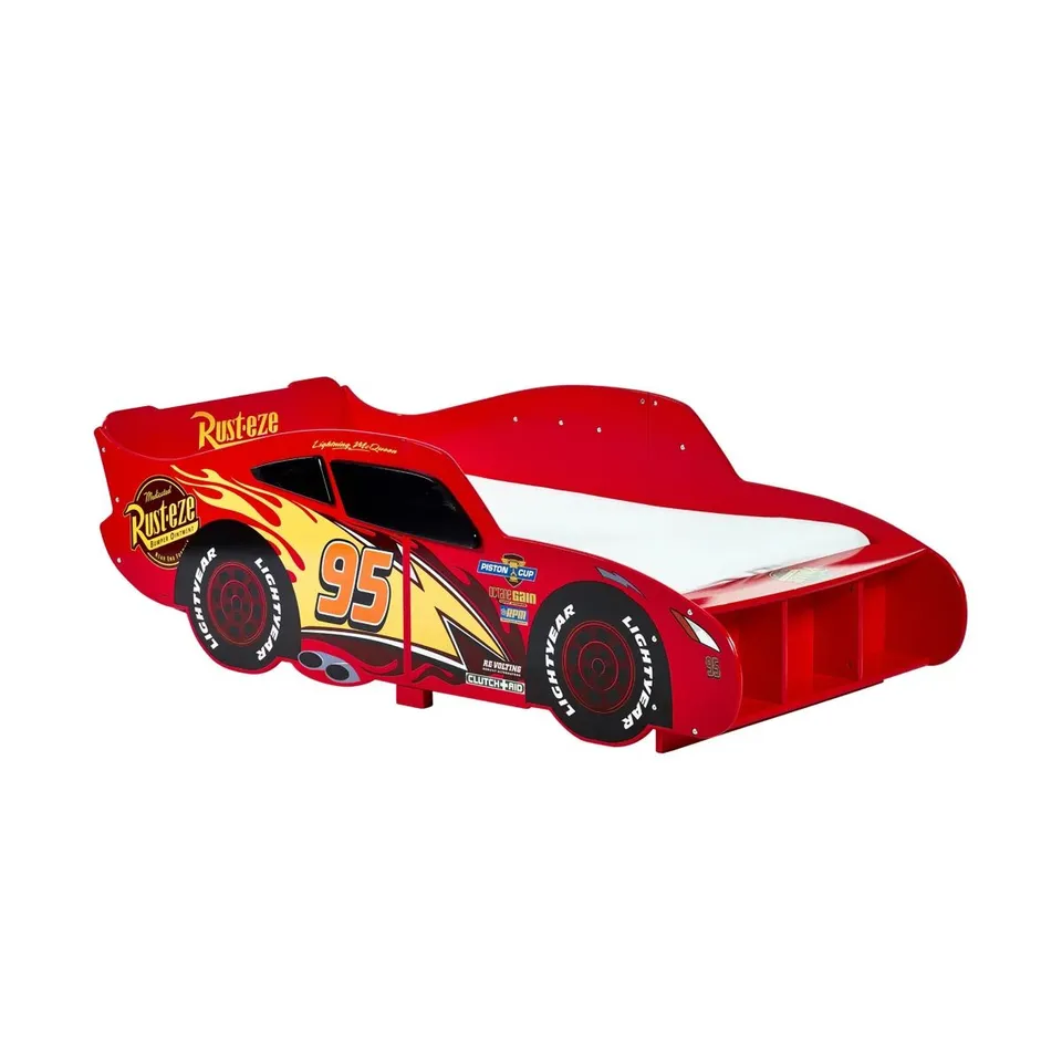 DISNEY CARS LIGHTNING MCQUEEN TODDLER BED: STURDY CONSTRUCTION, GUARDED SIDES, WOODEN SLATS, BRIGHT RED, FITS 140CM X 70CM MATTRESS (MATTRESS NOT INCLUDED)
