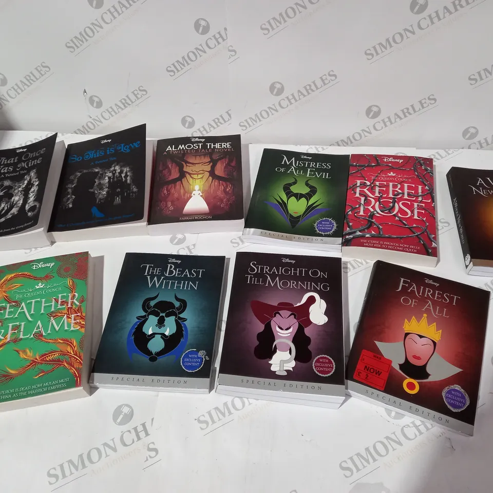 APPROXIMATELY 10 BRAND NEW DISNEY BOOKS INCLUDING FAIREST OF ALL, FEATHER AND FLAME AND STRAIGHT ON TILL MORNING
