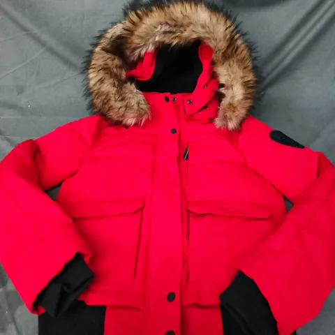 SUPERDRY RED PARKA JACKET WITH FUR-TRIMMED HOOD SIZE UNSPECIFIED 