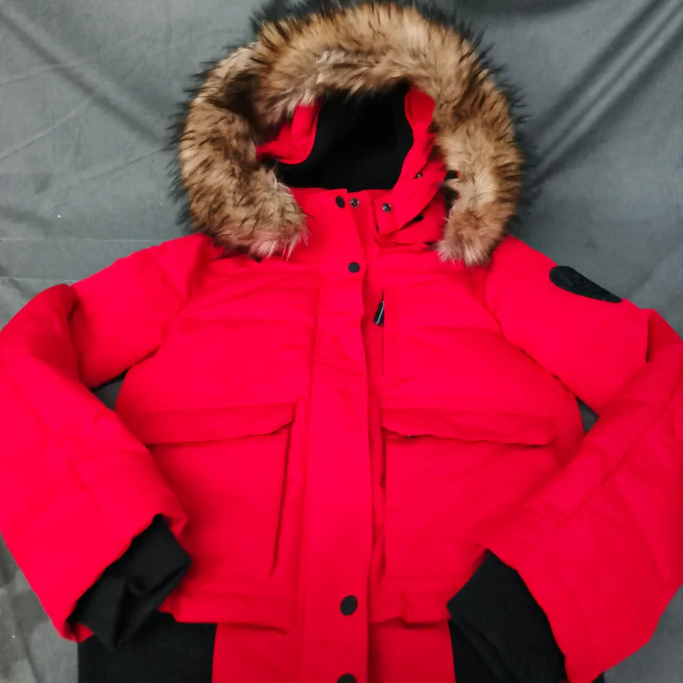 SUPERDRY RED PARKA JACKET WITH FUR-TRIMMED HOOD SIZE UNSPECIFIED 