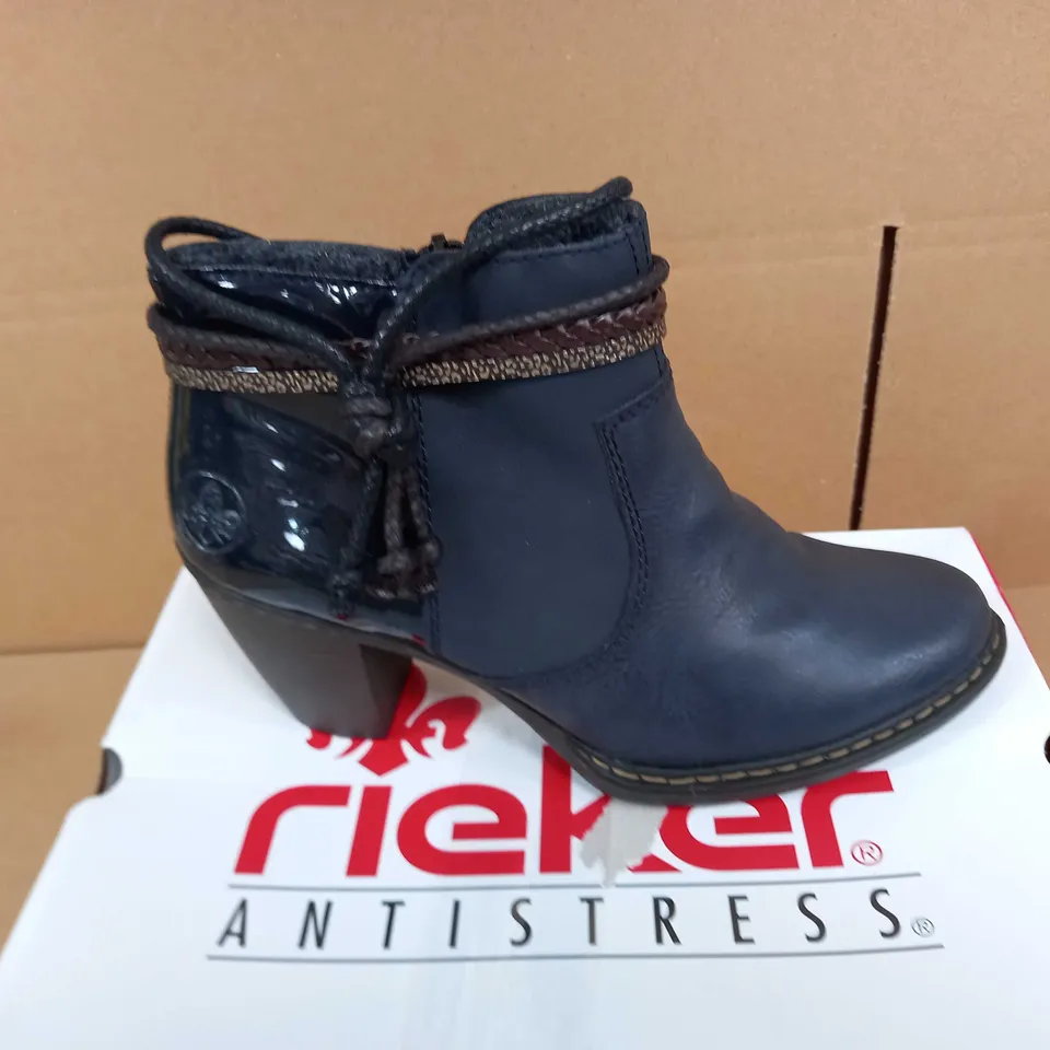 RIEKER TASSLE NAVY ANKLE BOOTS - SIZE UK 6
