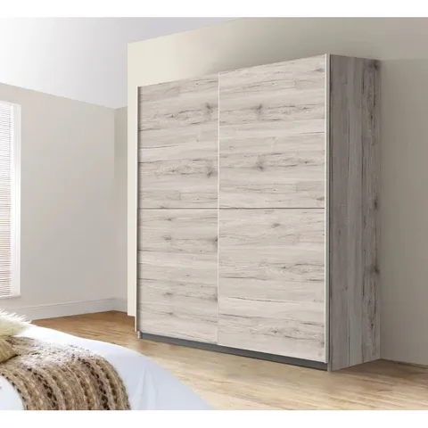 BOXED ANGLERS PARK 2 DOOR MANUFACTURED WOOD WARDROBE - SAND OAK (4 BOXES)