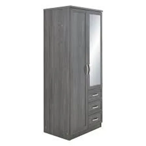 BOXED CAMBERLEY 2 DOOR 3 DRAWER MIRRORED WARDROBE - DARK OAK (2 BOXES)