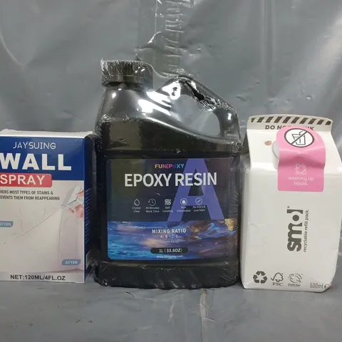 APPROXIMATELY 10 ASSORTED HOUSEHOLD ITEMS TO INCLUDE WASHING UP LIQUID, EPOXY RESIN, WALL SPRAY, ETC - COLLECTION ONLY