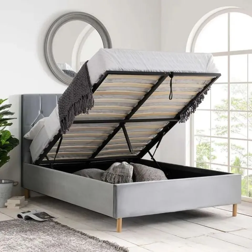 BOXED 135CM LOXLEY OTTOMAN BED -GREY- [3 BOXES]