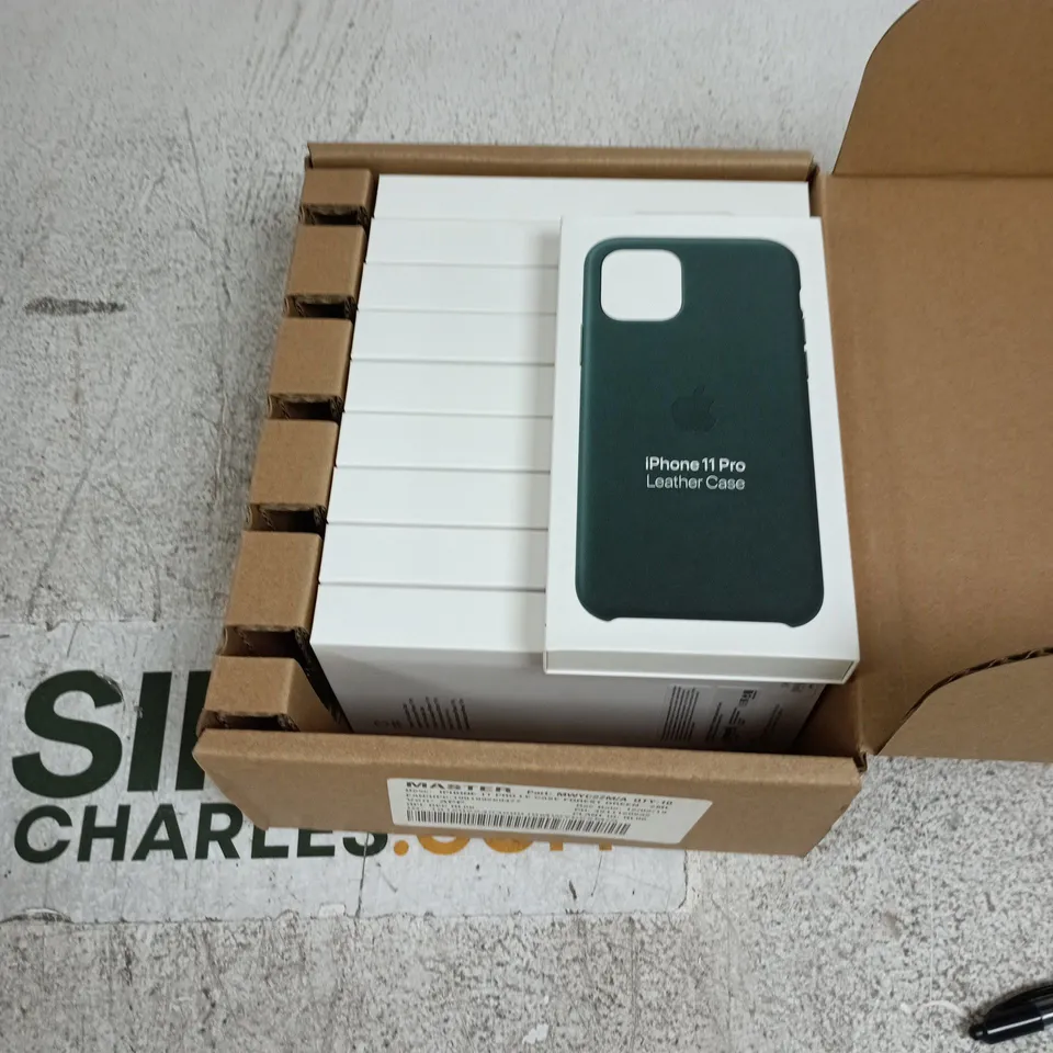 BOX CONTAINING 10 GREEN IPHONE 11 PRO LEATHER CASES