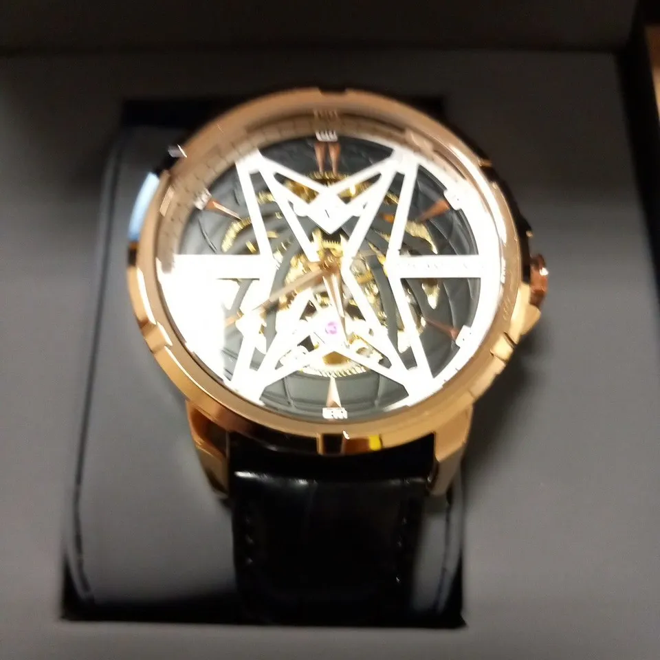MENS VONLANTHEN AUTOMATIC SKELETON WATCH – V110 - GLASS EXHIBITION BACKCASE – BLACK LEATHER STRAP