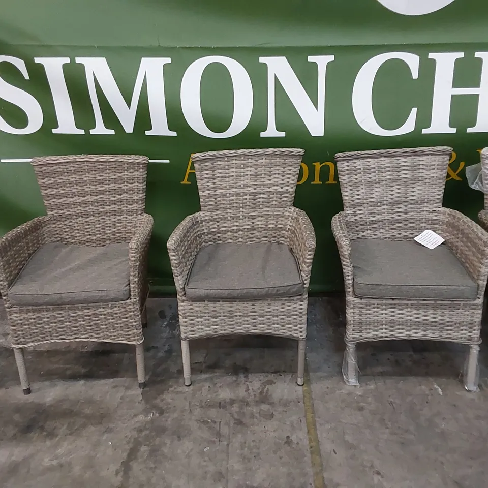 DESIGNER SET OF 6 GREY RATTAN CHAIRS WITH CUSHIONS