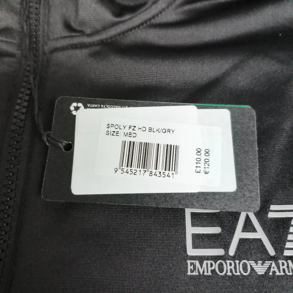 EA7 EMPORIO ARMANI BLACK HOODED ZIPPED TOP – UK M (MED)