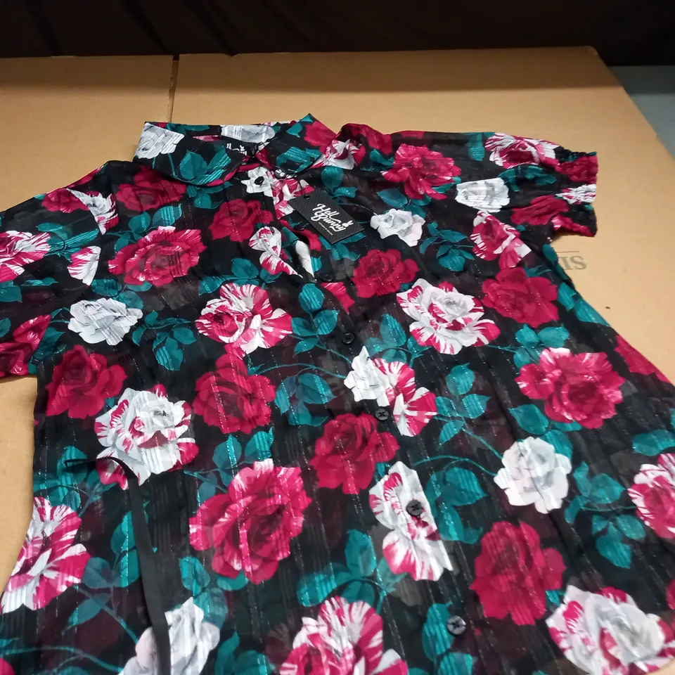 HELL BUNNY FLORAL PRINT SHIRT - UK 18