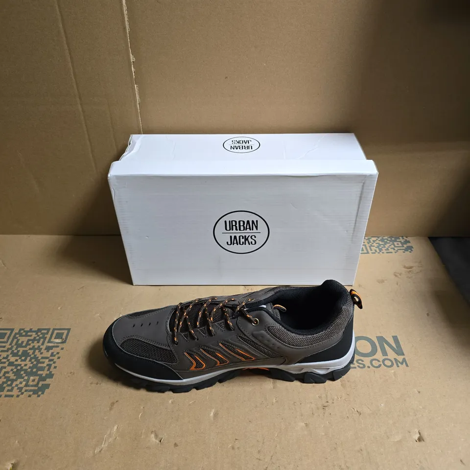 URBAN JACKS MEN'S TRAIL SHOES – GREY/BLACK WITH ORANGE ACCENTS - UK SIZE 11
