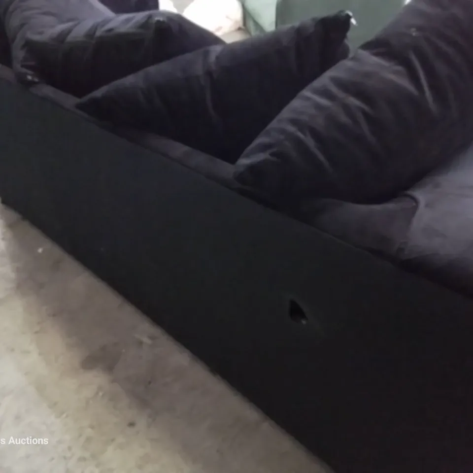 DESIGNER TWO SEATER SOFA WITH SCATTER CUSHIONS BLACK PLUSH FABRIC 