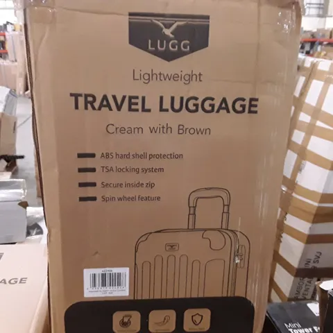 BOXED LUGG JET LIGHT WEIGHT TRAVEL LUGGAGE SUITCASE- CREAM WITH BROWN 