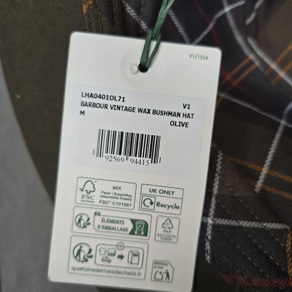 BARBOUR VINTAGE WAX BUSHMAN HAT OLIVE, SIZE M