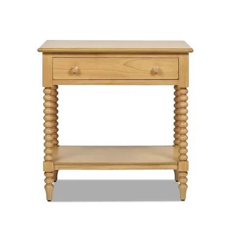 BOXED JENNIFER TAYLOR EASTON 28" MODERN FARMHOUSE TURNED 1-DRAWER STORAGE SIDE TABLE WITH SHELF, NATURAL BROWN (1 BOX)
