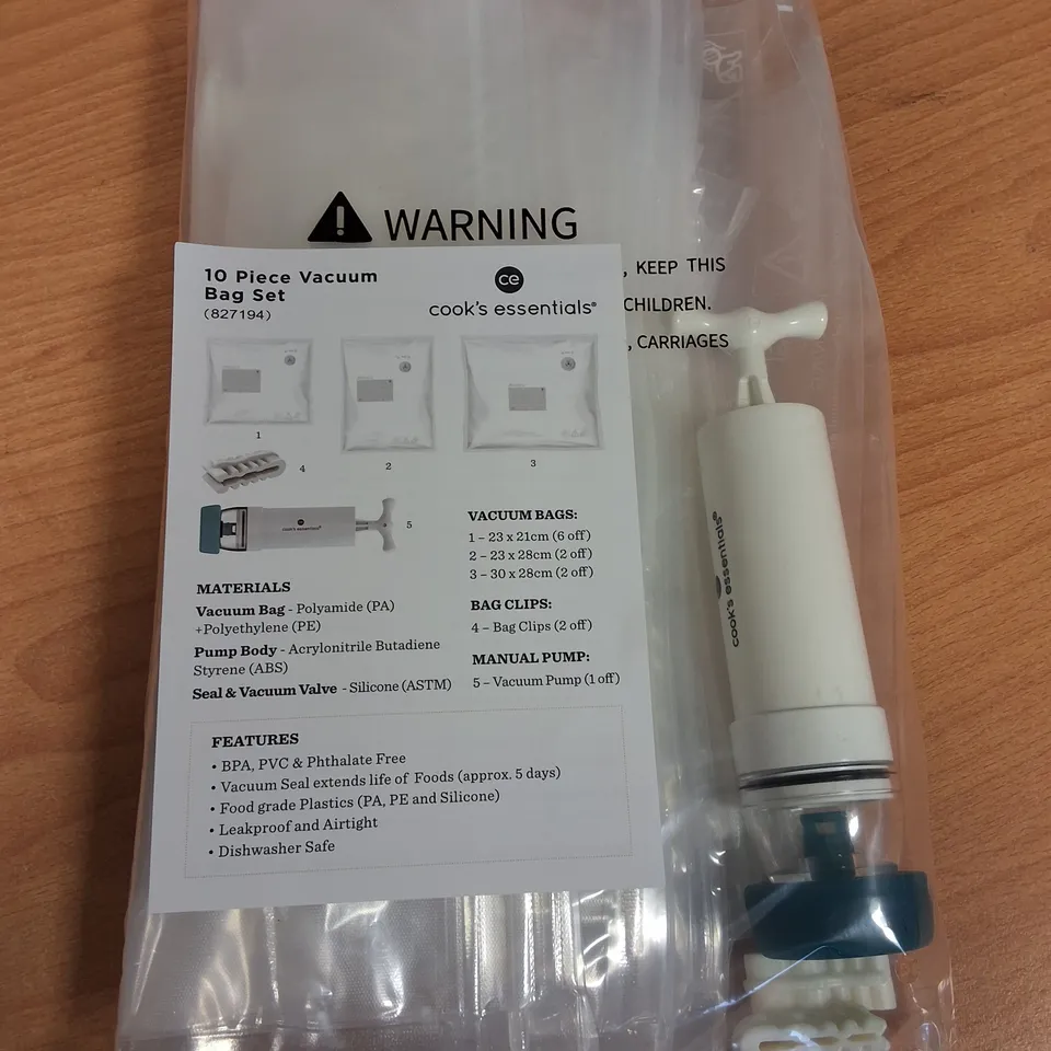 LOT OF 24 10-PIECE BOXES OF COOKS'S ESSENTIALS VACUUM BAG SETS