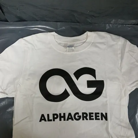APPROXIMATELY 38 PCS ALPHAGREEN LOGO T-SHIRT ON WHITE GILDAN SOFTSTYLE RING-SPUN TEE