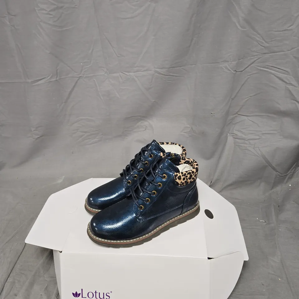LOTUS KIDS NAVY/LEOPARD LEATHER LACE-UP BOOTS – UK 5
