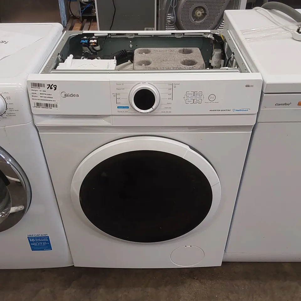 MIDEA 9KG FREESTANDING WASHING MACHINE IN WHITE, MODEL: MF10EW90BA