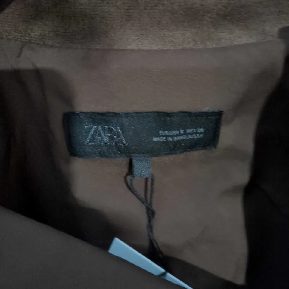 ZARA BROWN SUEDE-STYLE CROPPED JACKET