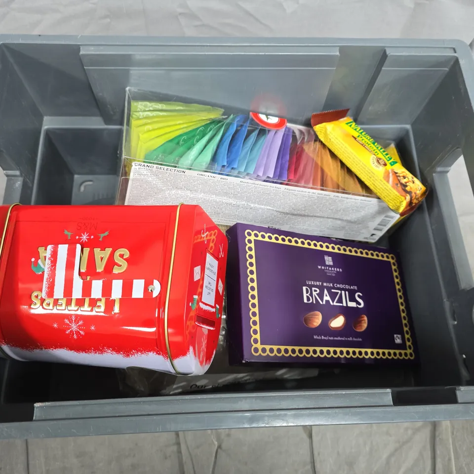 APPROXIMATELY 10 ASSORTED FOOD ITEMS TO INCLUDE BRAZIL NUTS, GINGERBREAD BISCUITS AND COFFEE