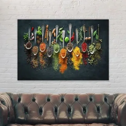 BOXED HERBS SPICES POWDER SPOONS KITCHEN - WRAPPED CANVAS PRINT