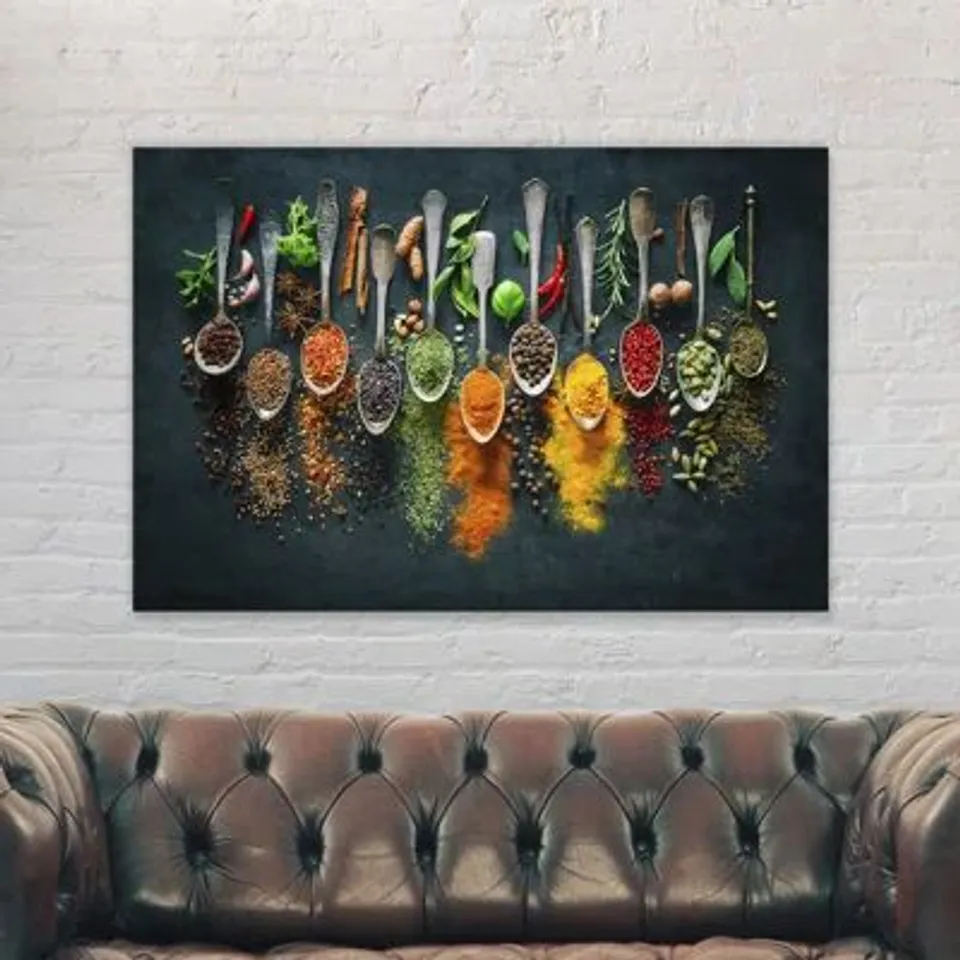 BOXED HERBS SPICES POWDER SPOONS KITCHEN - WRAPPED CANVAS PRINT