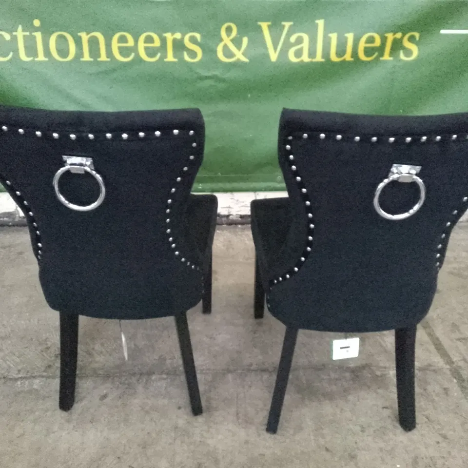 SET OF 2 NEW KENSINGTON BLACK VELVET BUTTON BACK DINING CHAIRS (BLACK LEG)