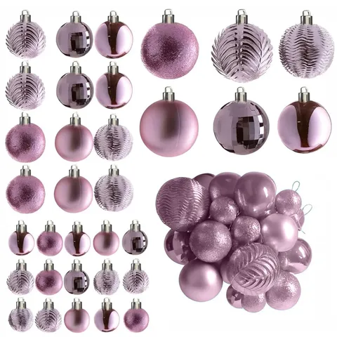 BOXED NEO FROSTED PINK 36PCS CHRISTMAS TREE ORNAMENTS
