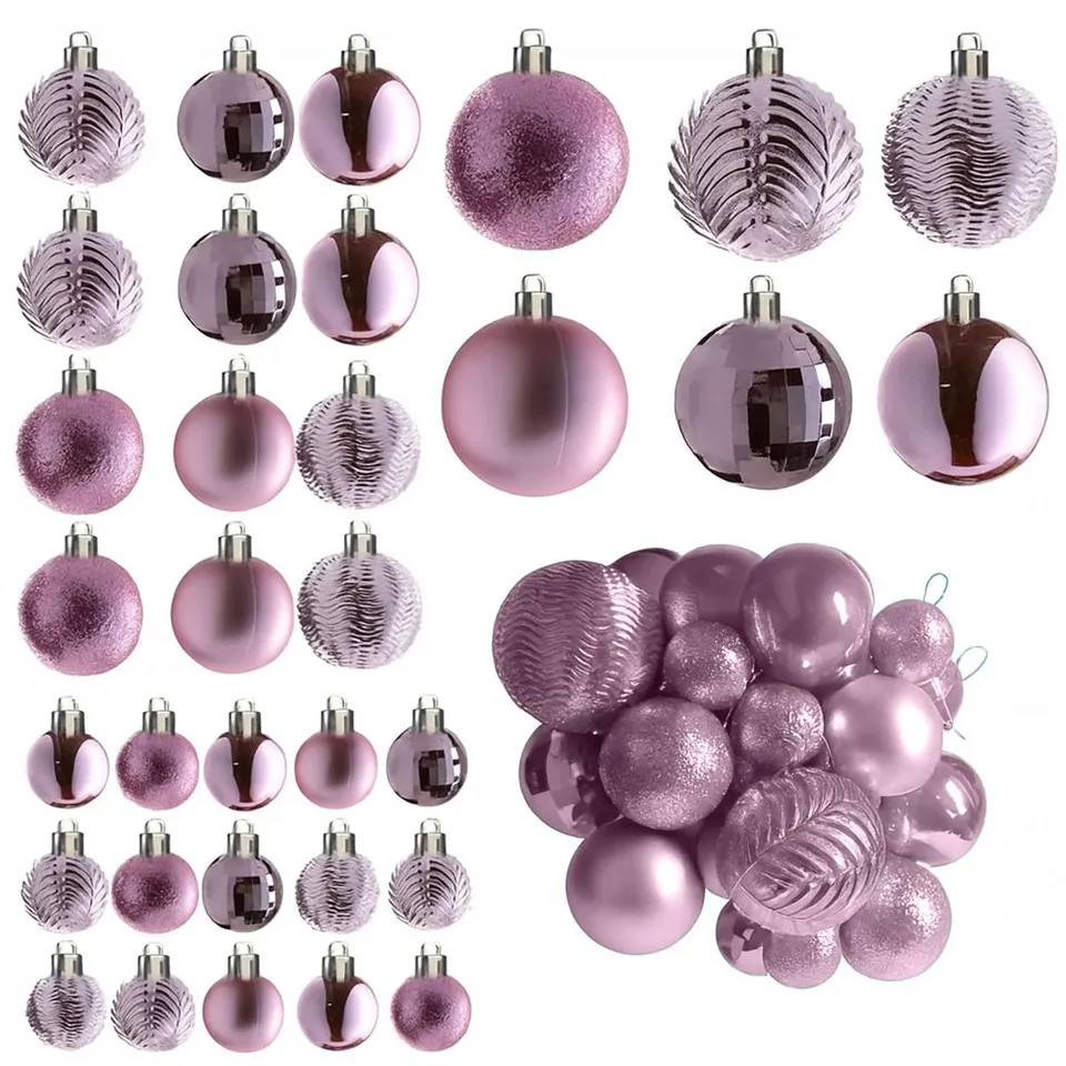 BOXED NEO FROSTED PINK 36PCS CHRISTMAS TREE ORNAMENTS