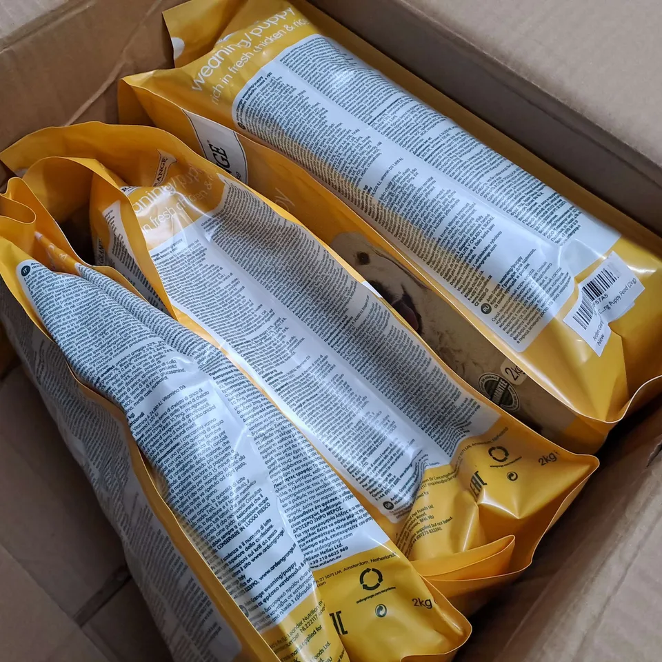 LOT OF 6 2KG BAGS OF ARDEN GRANGE WEANING/PUPPY DOG FOOD - CHICKEN AND RICE
