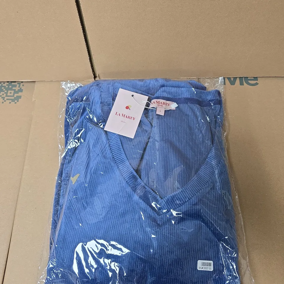 BOX OF APPROXIMATELY 10 LA MAREY CRUSHED VELVET BLUE LONG SLEEVED DRESSES SIZE L