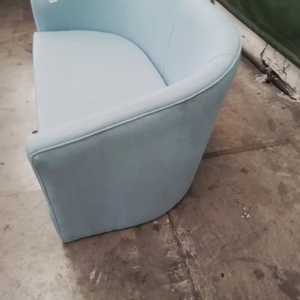 DESIGNER TWO SEATER TUB SOFA LIGHT BLUE FABRIC