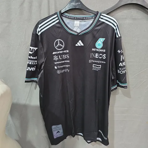 ADIDAS MERCEDES-AMG PETRONAS F1 TEAM JERSEY – BLACK, MEN'S L, SPONSOR LOGOS