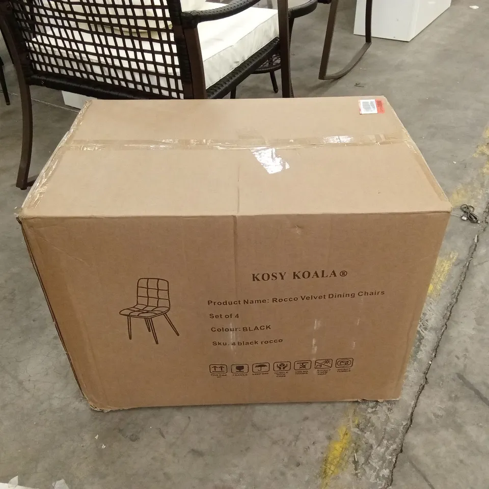 BOXED SET OF 4 KOSY KOALA ROCCO VELVET DINING CHAIRS - BLACK