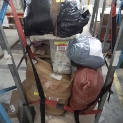 CAGE CONTAINING VARIOUS SOFT FURNISHINGS, CURTAINS, CUSHIONS ETC.