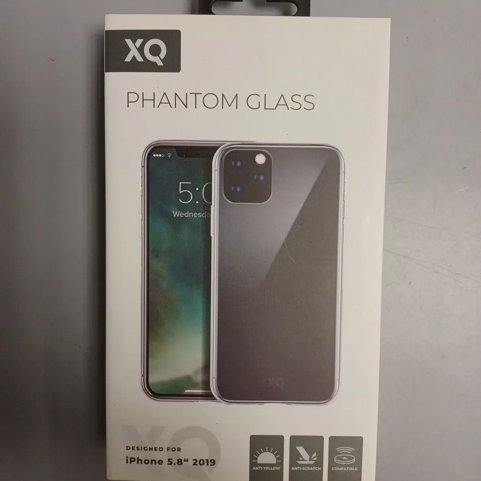 APPROXIMATELY 60 BRAND NEW BOXED XQ PHANTOM GLASS PROTECTIVE CASES FOR IPHONE 5.8" 2019 MODEL 