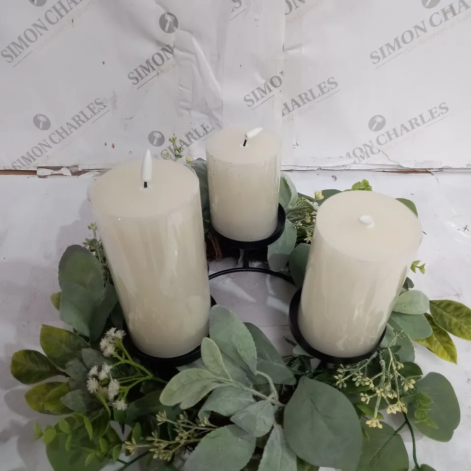 BOXED HOME REFLECTIONS 3 IN 1 FLAMELESS CANDLE WITH WREATH SET - SAGE
