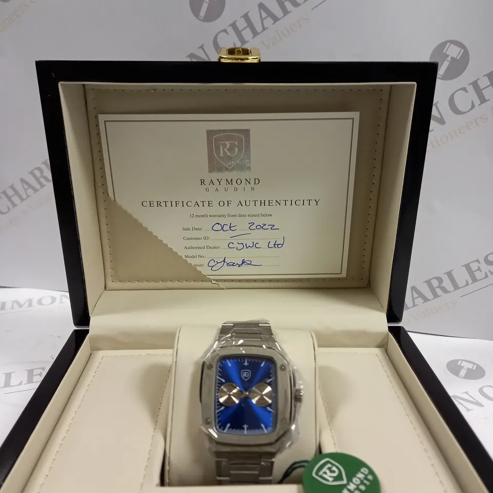MENS RAYMOND GAUDIN BLUE DIAL- STAINLESS STEEL WATCH 