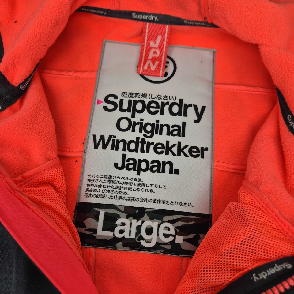 SUPERDRY KIDS ORIGINAL WINDTREKKER JACKET – LARGE – BLACK WITH PINK LINING