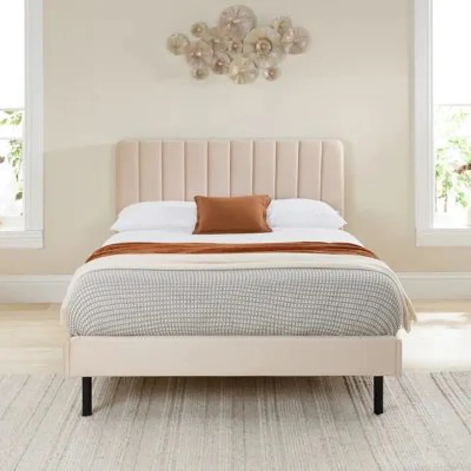 BOXED MARGUERITE UPHOLSTERED SINGLE  BED - CREAM