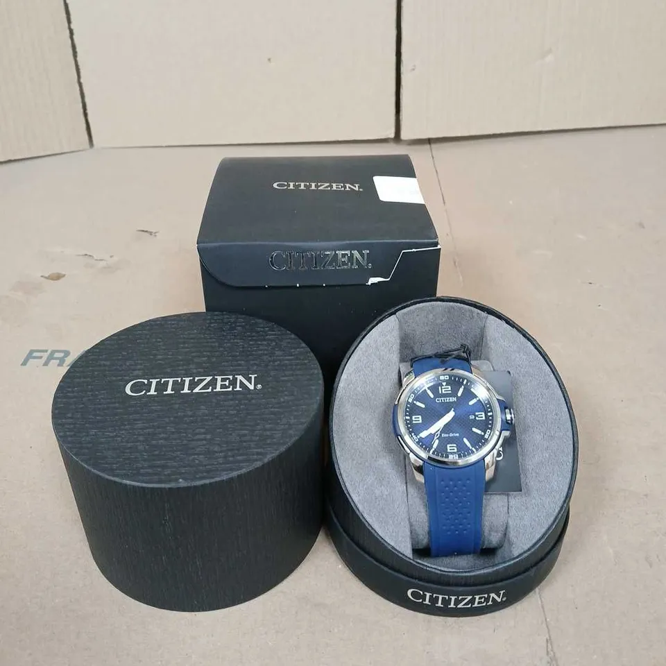 BOXED CITIZEN GENTS ECO DRIVE SPORTS WATCH IN BLUE