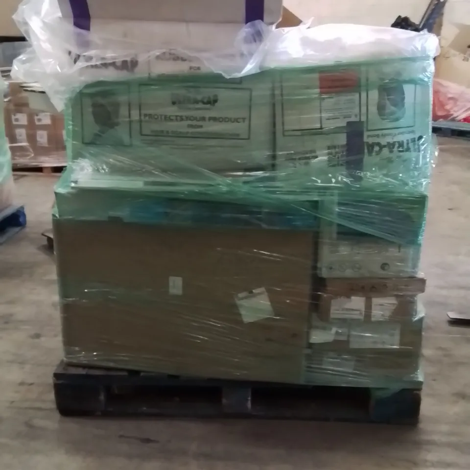 PALLET OF ASSORTED HOUSEHOLD GOODS AND PRODUCTS TO INCLUDE;HAIR NETS,KIDS AIR POPPER TOY,SHELVING UNIT,ELECTRIC KEYBOARD