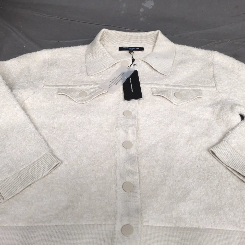 FRENCH CONNECTION RAMIRA BOUCLÉ KNIT JACKET – PORCELAIN CREAM, SIZE M
