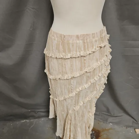 OH POLLY RUFFLE SKIRT IN TAN MIX SIZE 10