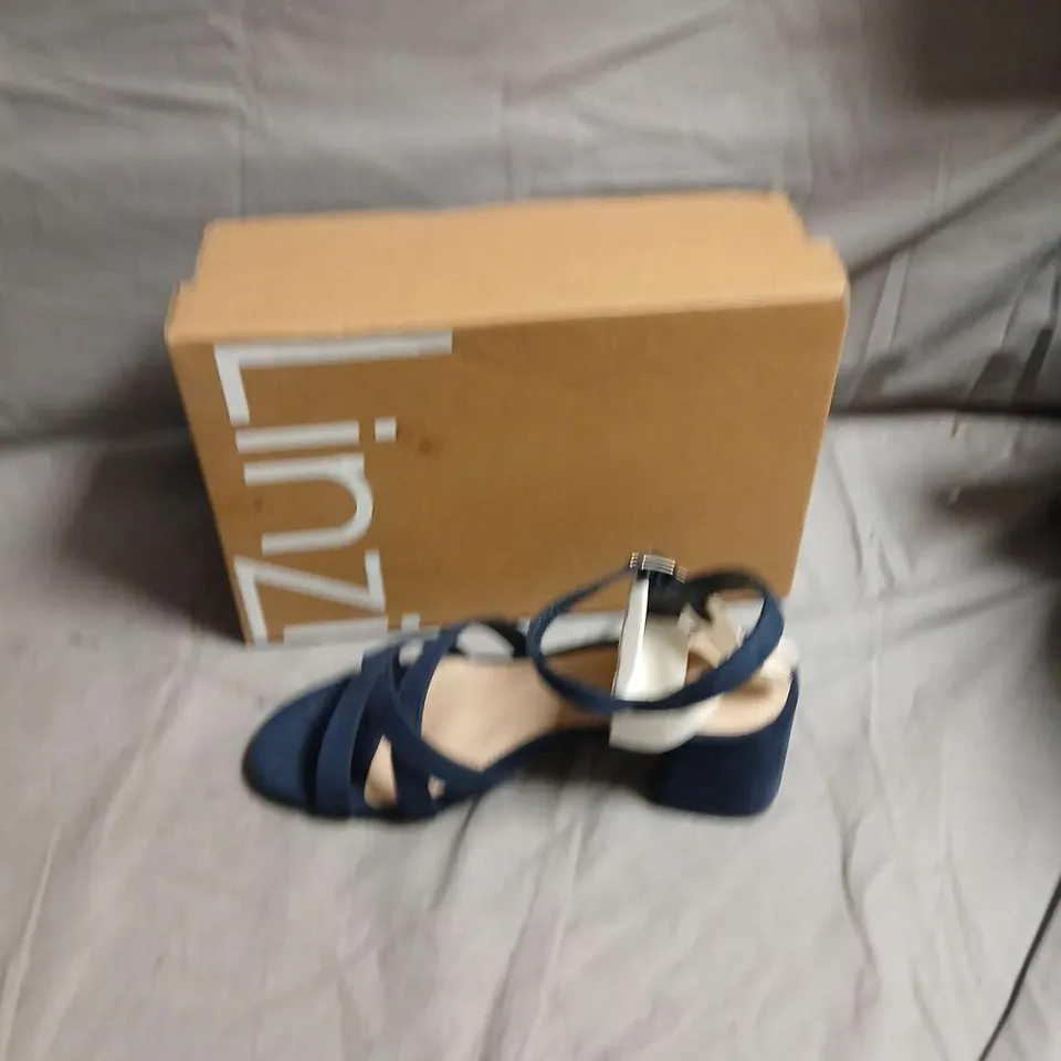 LINZI NAVY BLUE SUEDE SHOES WITH CROSS-STRAP DESIGN AND ANKLE BUCKLE - SIZE UK 5 