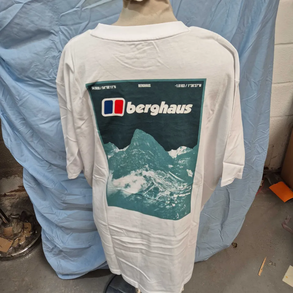 BERGHAUS T-SHIRT WITH MOUNTAIN PRINT – WHITE, UK XXL