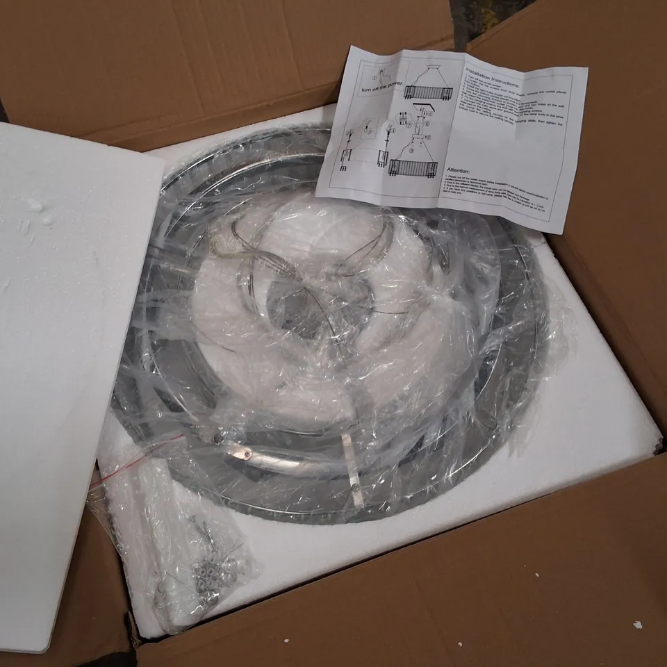BOXED SILVER 6-LIGHT CRYSTAL CHANDELIER