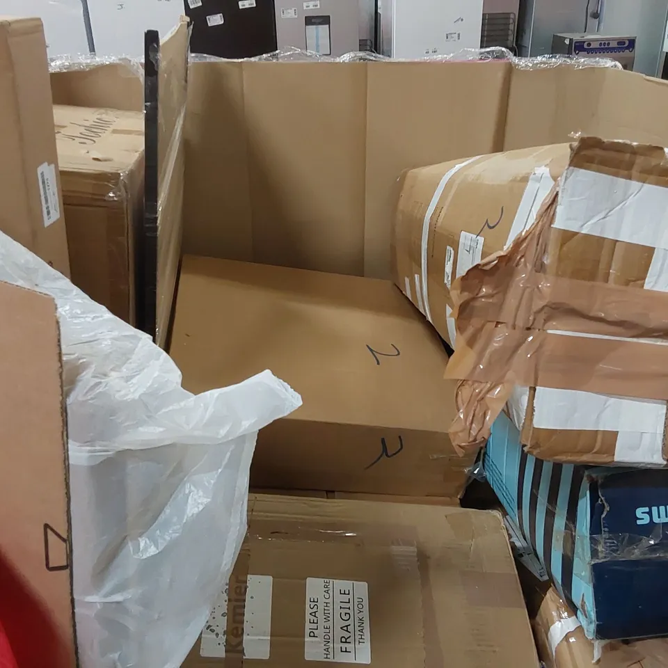 PALLET CONTAINING ASSORTED CONSUMER PRODUCTS TO INCLUDE: OFFICE CHAIR, ALUMINIUM LADDER, COFFEE MACHINE, TOILET SAFETY RAIL ECT